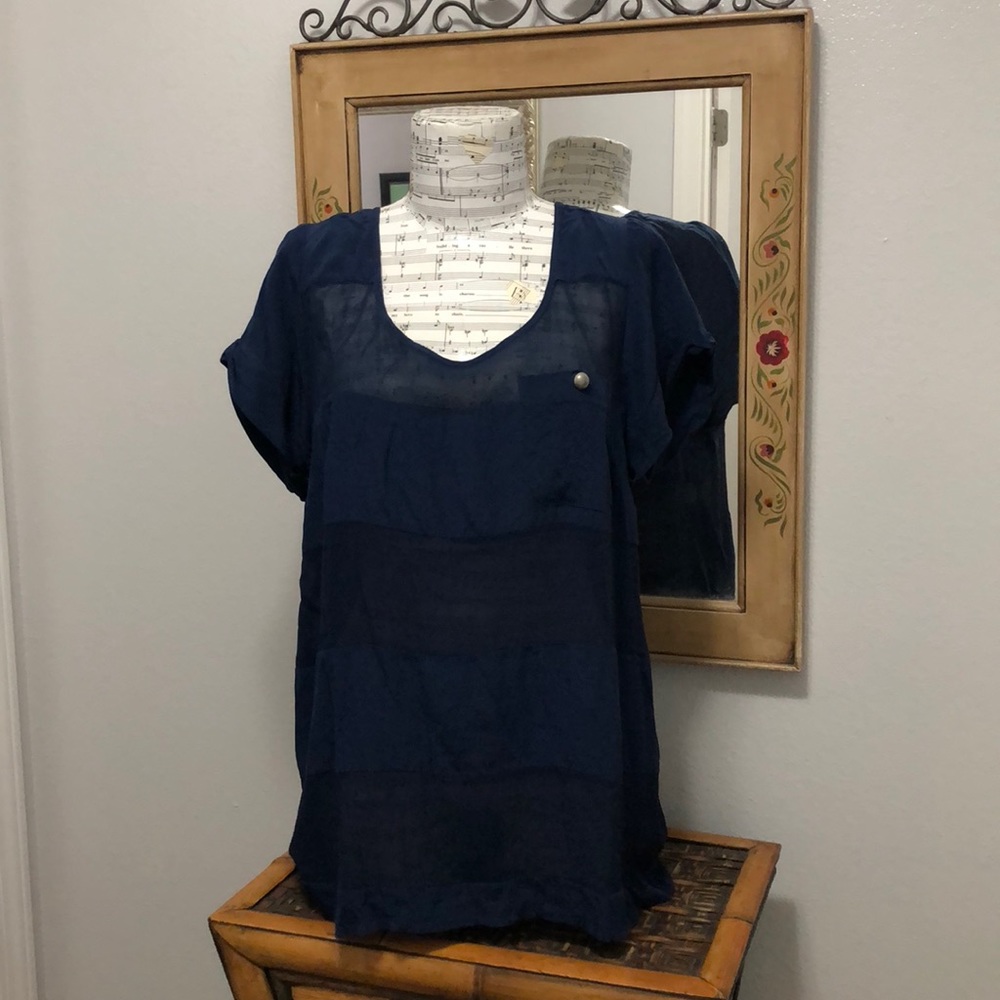 Anthro Odille Midnight Blue sheer silk Top